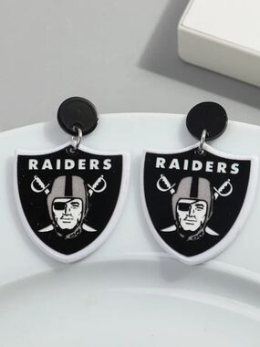 Riders Black & White Shield Dangle Earrings